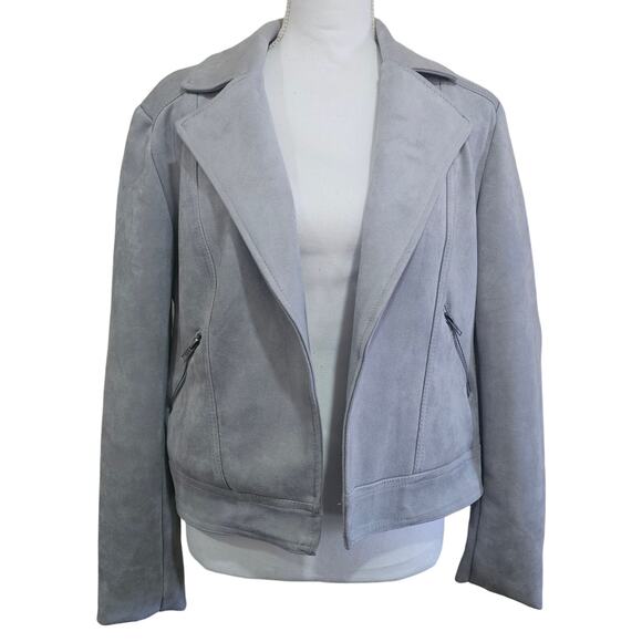 Philosophy Faux Suede Gray Open Front Moto Style Jacket Size M - Picture 7 of 7